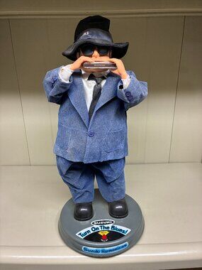 Suzuki Harmonica Blues Man Animated Musical Store Display Figure Vintage RARE